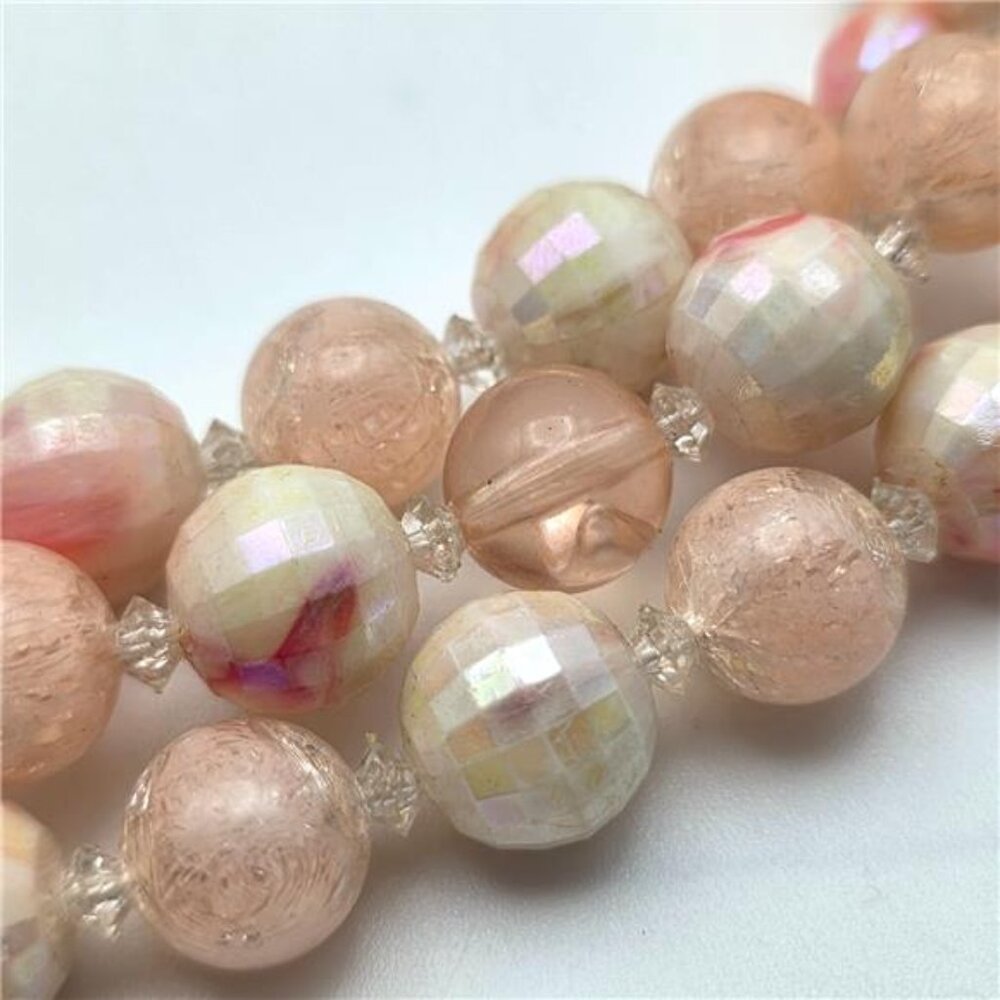 Vintage Coro Pink Lucite Bead Necklace Multi Strand Graduated AB Disco Ball 17 I - Picture 4 of 10
